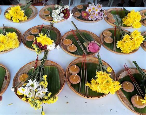 Buddhist offering at temple